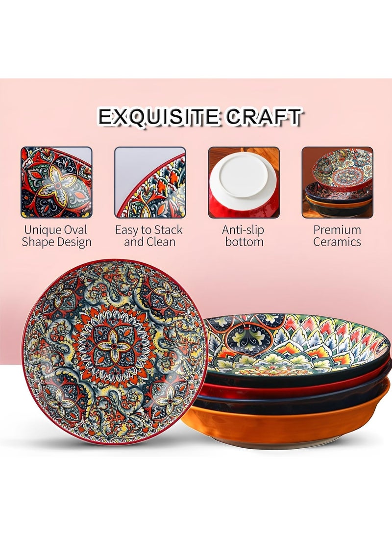 Bukela Salad Bowl, Large Ceramic Serving Bowls, Soup Bowl Set of 4, 10 inch Dinner Plates for Pasta, Boho Decorative Serving Dishes for Entertaining, Vibrant Color Fruits Bowls for Party - Image 3